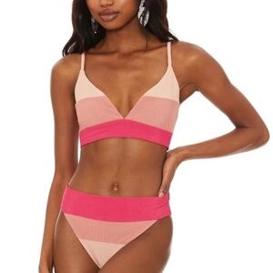 New! SET Beach Riot Riza Top Alexis Bottom IN Rouge Color Block 31094